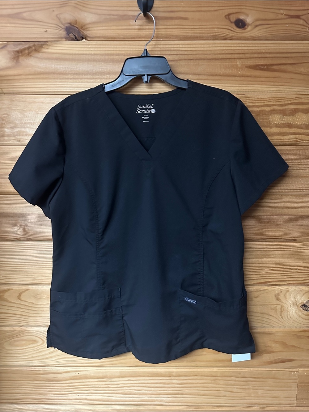 Sanibel Scrubs Women's Black V-Neck Medical Scrub Top Size XL